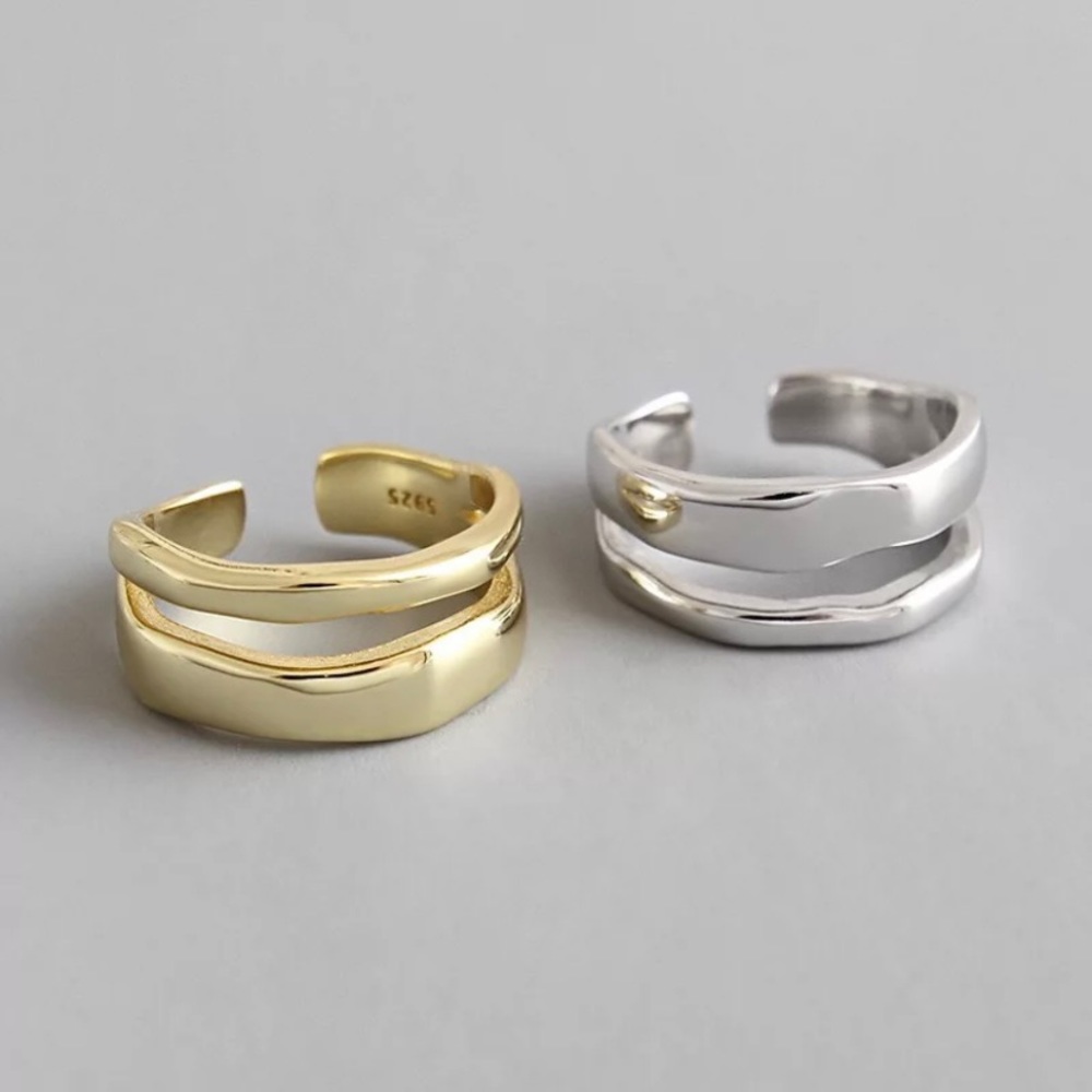 NEW 925 Sterling Silver Oblong Double Band Adjustable Ring